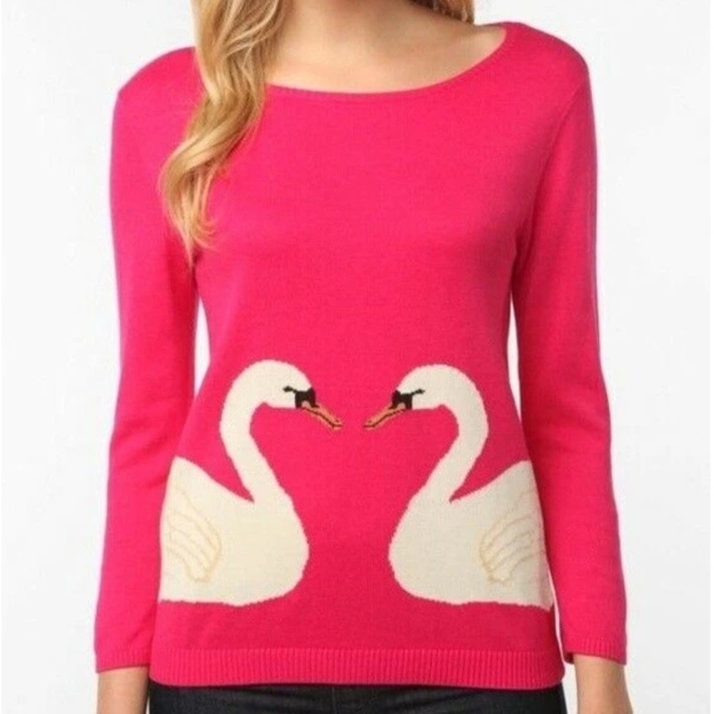 Cooperative Urban Outfitters Pink Swan Intarsia Knit Scoop Neck Sweater Sz L